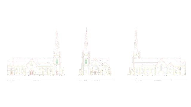 Church elevation drawing from a measured building survey